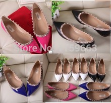 Spring 2014Fashion valentin rivet shoes flat pointed toe hasp sandals shoes rivet valentin women shoes