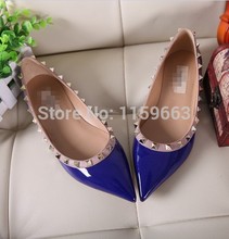 Spring 2014Fashion valentin rivet shoes flat pointed toe hasp sandals shoes rivet valentin women shoes
