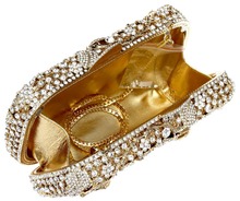 woman bags fashion new 2014 Evening Bag Golden Color Plated Clear White Crystals Wedding Bridal Metal