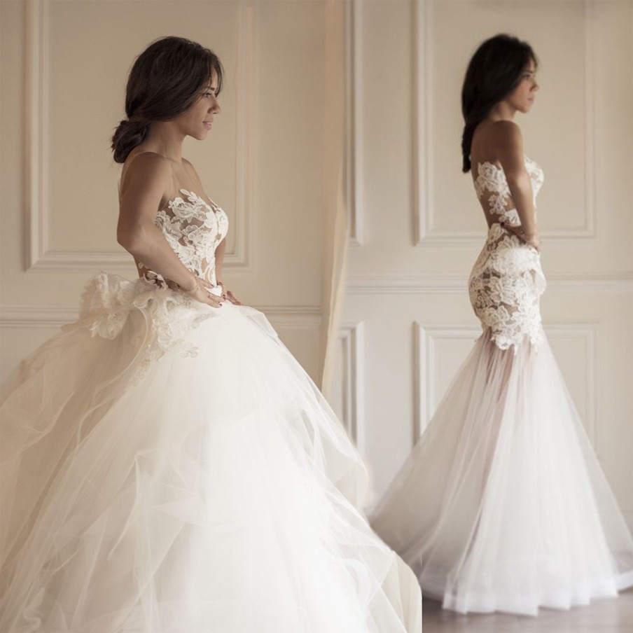 Fashion-Detachable-Skirt-Lace-Mermaid-Wedding-Dresses-See-Through ...
