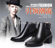 2014 New Fashion Spring/Winter Short Plush Inside Back Zipper Buckle Sides Leather Women Medium Heel Short Martin Boot Shoes