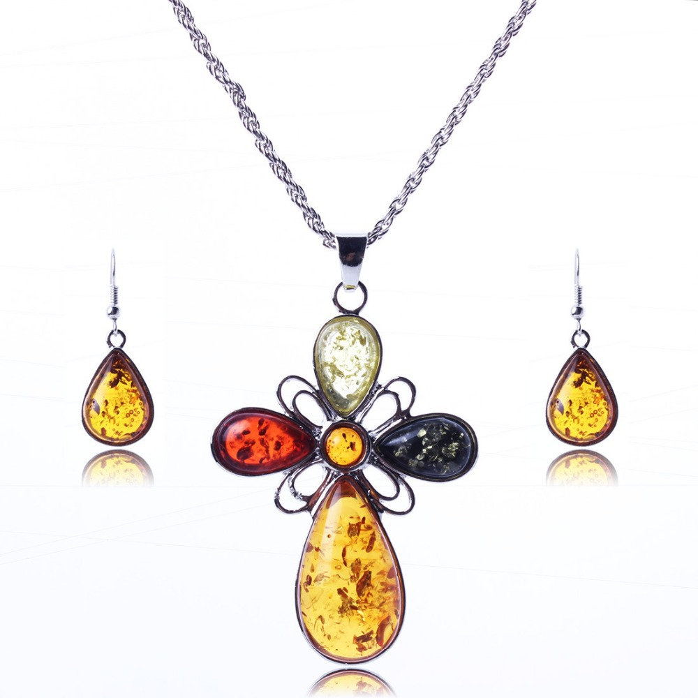 TZ0920074 gros bijoux de mode : plaquÃ© argent antique imitation ambre ...