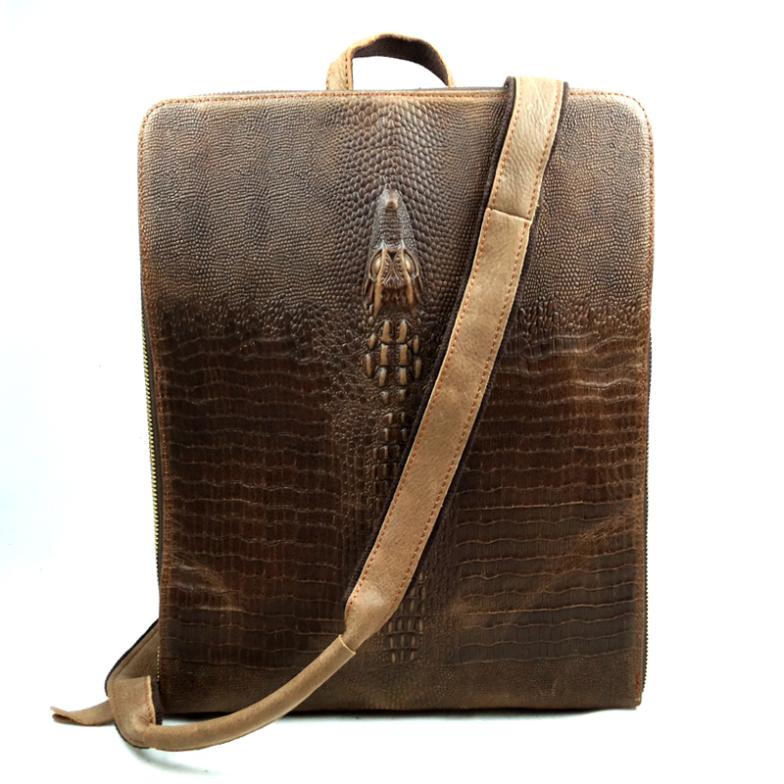 2014 casual backpack genuine leather first layer of cowhide three dimensional crocodile pattern backpack outdoor backpack