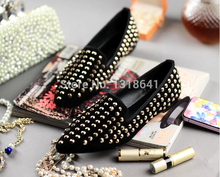 2014 Hot Fashion Spring/Summer Pointed Toe Rivets Cover Leather Women Casual Low Heel Flat Shoes