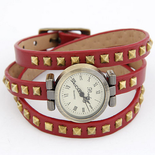 2014 Hot Sale New design Fashion rivet leather bracelet watch for women free shipping High Quality