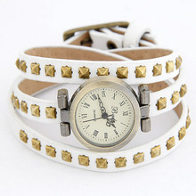 2014 Hot Sale New design Fashion rivet leather bracelet watch for women free shipping High Quality