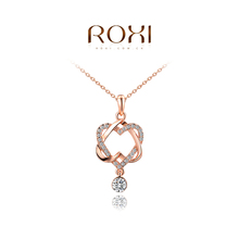 ROXI 2014 New Fashion Jewelry Rose Gold Plated Statement Double Heart Twining Necklace For Women Party Wedding Free Shipping