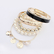 S046 Fashion Jewelry New Hollow Tassel Bracelet Bangle for Women Coins Avatar Pearl Charm Bangle Bracelet