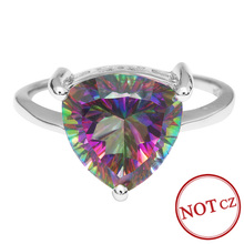 Triangle 4ct Genuine Rainbow Fire Mystic Topaz Solid 925 Sterling Silver Engagement Ring Sets Vintage Jewelry