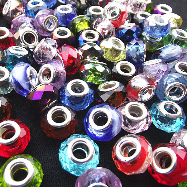50PCS Lot Mix Colors 925 Silver Murano Crystal Glass Beads European Fits Pandora Charm Bracelets Bangle