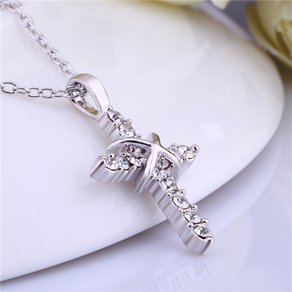 VGN855 Top Quality 18K White Gold Plated Full Crystal Small Cross ...
