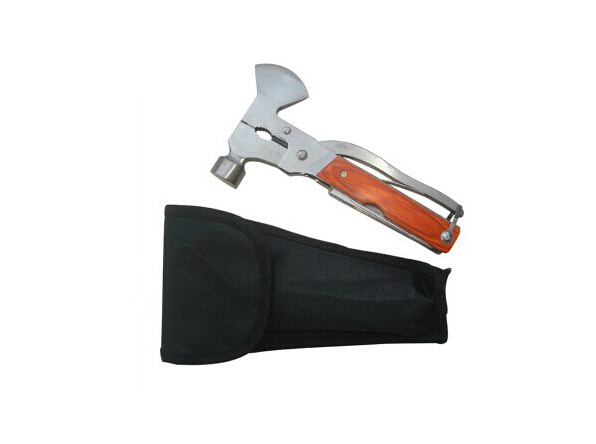 High quality camping multifunctional plier axe cavatappi axe knife bamboo bottle opener hammer one piece