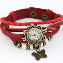 2014 Hot Sale New design Retro fashion butterflies leather bracelet watch free shipping High Quality Low