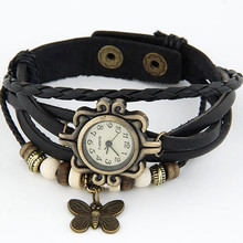 2014 Hot Sale New design Retro fashion butterflies leather bracelet watch free shipping High Quality Low
