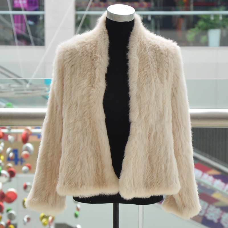 2014 NEW! Knitted knit real rabbit fur coat overcoat jacket women 3colors-in ...