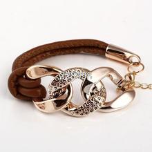 2014 Hot Sale New Style Fashion Gold Chain Female Three Circle Leather Bracelets,Cheap Exquisite Bracelets For Women,Free Ship