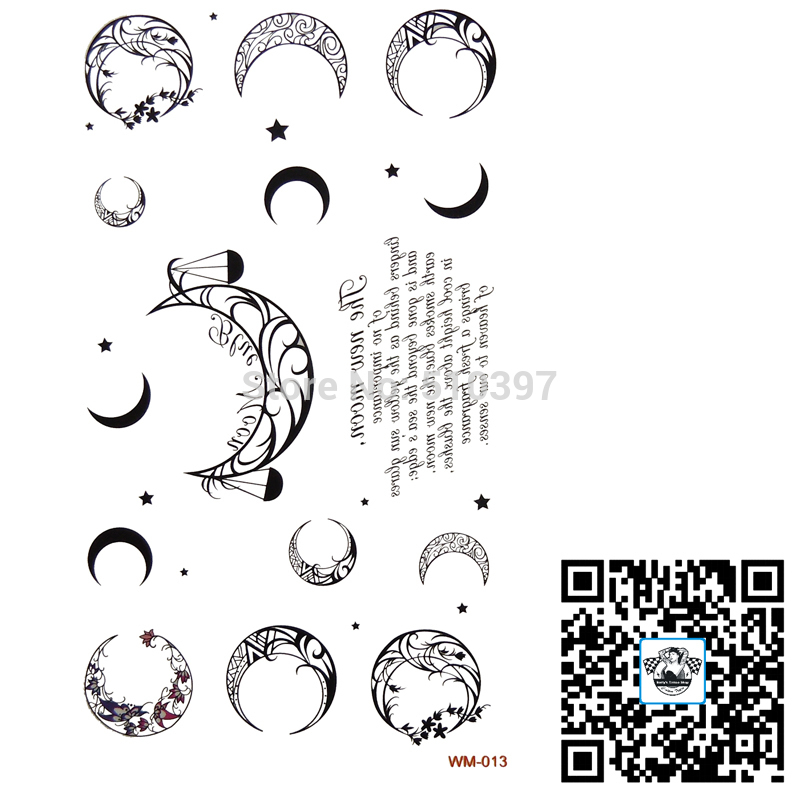 1pc lot WM 013 temporary moon tattoo belly kyte palm back of hand Moon Star English