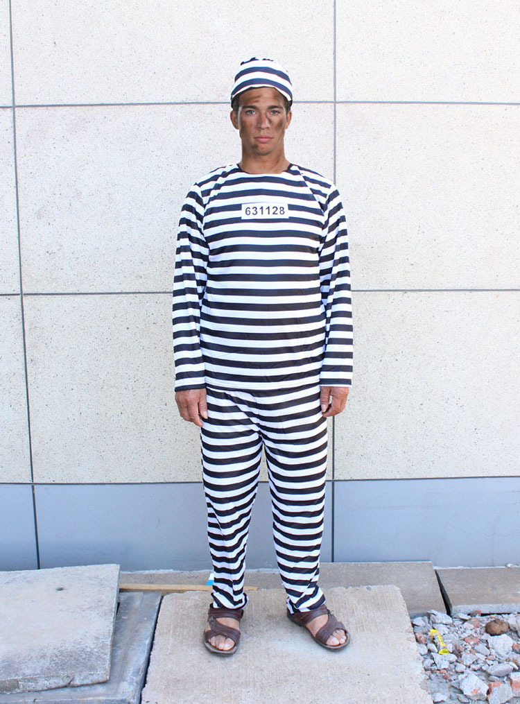 2015 Halloween Christmas Long Sleeved Clothing Black And White Striped Prison Uniform Adult Male