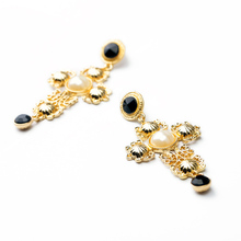 Shijie 2014 Statement Trendy Jewelry Elegant Shiny Resin Stone Cross Earrings Factory Wholesale