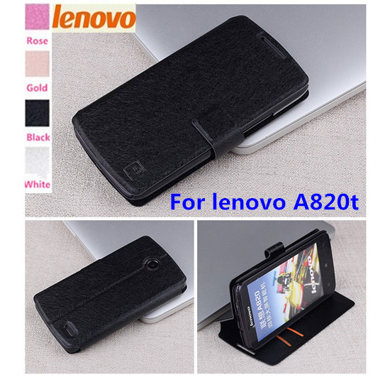Free Shipping High Quality 4 5 lenovo A820t Smartphone Folding Stand Cover Silk Leather Case Leather