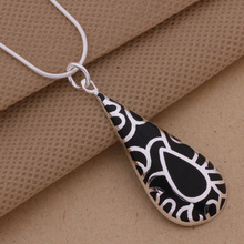 925-N096 Top Quality Sterling Silver Jewelry Black Pendant Silver Necklace Trend Accessories  for Women