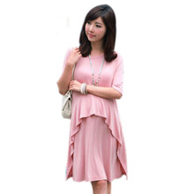 pregnant women clothes Pink Half sleeve boat neck maternity dress for Summer Autumn