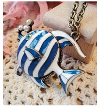 x82 Europe and America Fashion Vintage Necklace Wholesale Jewelry Blue Tropical Fish Sweater Chain