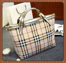 Fashion PU leather plaid women handbags 2014 tote bag British style brand girls shoulder bags Women