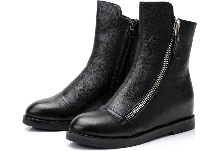 100 Genuine Leather woman ankle boots flat heels autumn boots thick heel back zipper shoes for