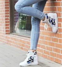 2014 New Womens Genuine Leather Hidden Wedge Sneakers Military Camo Ankle Boots   US4.5 5 6 7 8