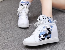 2014 New Womens Genuine Leather Hidden Wedge Sneakers Military Camo Ankle Boots US4 5 5 6