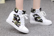2014 New Womens Genuine Leather Hidden Wedge Sneakers Military Camo Ankle Boots US4 5 5 6