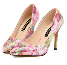 European popular fashion women high heels pointed toe women platform pumps lady sexy flowers office shoes free shipping