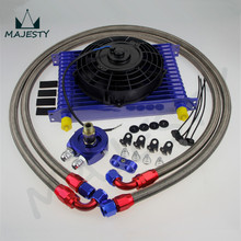 Universal 15 Row engine Transmission 10AN Oil Cooler kit +7″ Electric Fan Kit SL