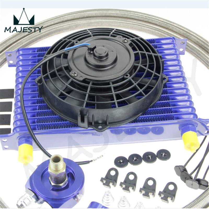 Universal 15 Row engine Transmission 10AN Oil Cooler kit 7 Electric Fan Kit SL