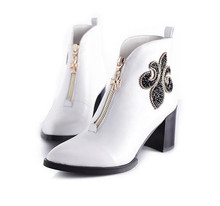 Size34 40 high quality Rhinestone fashion pointed toe women ankle boots autumn winter women genuine leather