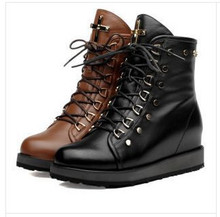 High quality handmade fashion hidden wedge women martin boots autumn/winter women genuine leather boots  free shipping
