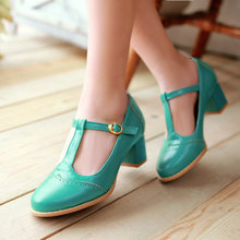 2014 Ladies Big Size Buckle Strap Fashion New Style Shoes PU T Strap Women Sexy Pumps