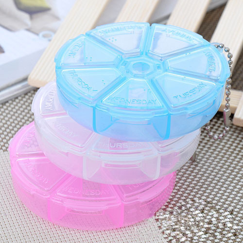 2015 Plastic 7 Slots Round Daily Weekly 7 Days Tablet Pill Medicine Holder Organizer Pill Craft