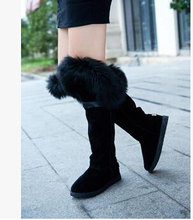 Aiss PU autumn and winter warm snow boots women knee high boots fox fur slip resistant