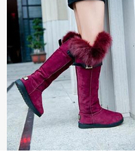 Aiss PU autumn and winter warm snow boots women knee high boots fox fur slip resistant