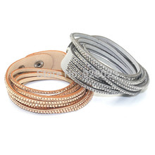 Fashion 6 Layers Wrap Bracelets Charm Leather Bracelets With Rhinestone Lover’ Jewelry