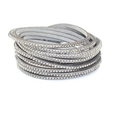 Fashion 6 Layer Wrap Bracelets Slake Leather Bracelets With Crystals Couple Jewelry