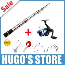 Promotion 1.5/1.8/2.1m Carbon Fiber Rock Telescopic Spinning Fishing Rod Set & Fishing Reel Coil Combo Kit With Takcle Lure Free