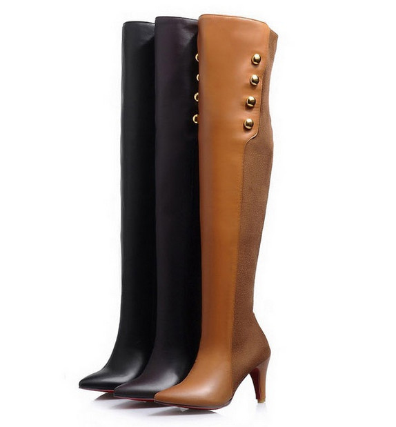 Size34 44 autumn winter fashion women vintage knight boots women genuine leather boots pointed toe knee