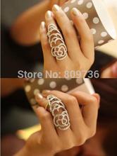 New Beautiful Fashion Silver Gold Tone Flower Rhinestone Joint Armor Knuckle Crystal Ring 7 Women Jewelry