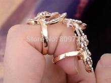 New Beautiful Fashion Silver Gold Tone Flower Rhinestone Joint Armor Knuckle Crystal Ring 7 Women Jewelry