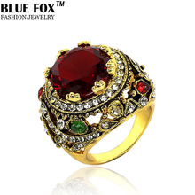 Personality Wedding Chic Shimmer And Elegance Of Antique Gold Big Greenstone Color Ring For Women BF