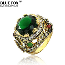 Personality Wedding Chic Shimmer And Elegance Of Antique Gold Big Greenstone Color Ring For Women BF