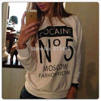 Elina\'s shop 2014 New women moscow fashion NO 5 Letter print Long sleeve pullover sweatshirt hoody femlal s m l